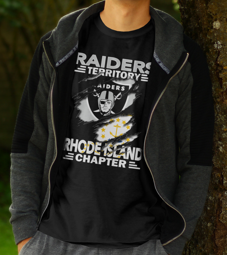 Raiders Territory Rhode Island Chapter Emblem And State Flag Integration T-Shirt