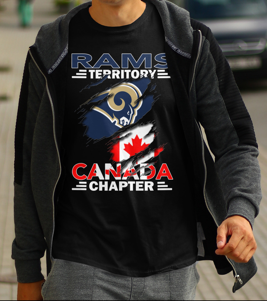 Rams Territory Canada Chapter Logo With Rams And Canadian Flag Elements T-Shirt