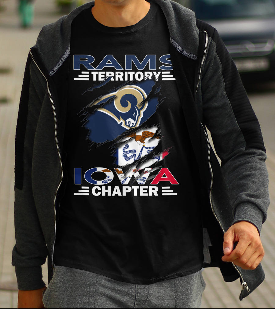 Rams Territory Iowa Chapter Logo With Rams Head And Iowa State Flag Elements T-Shirt