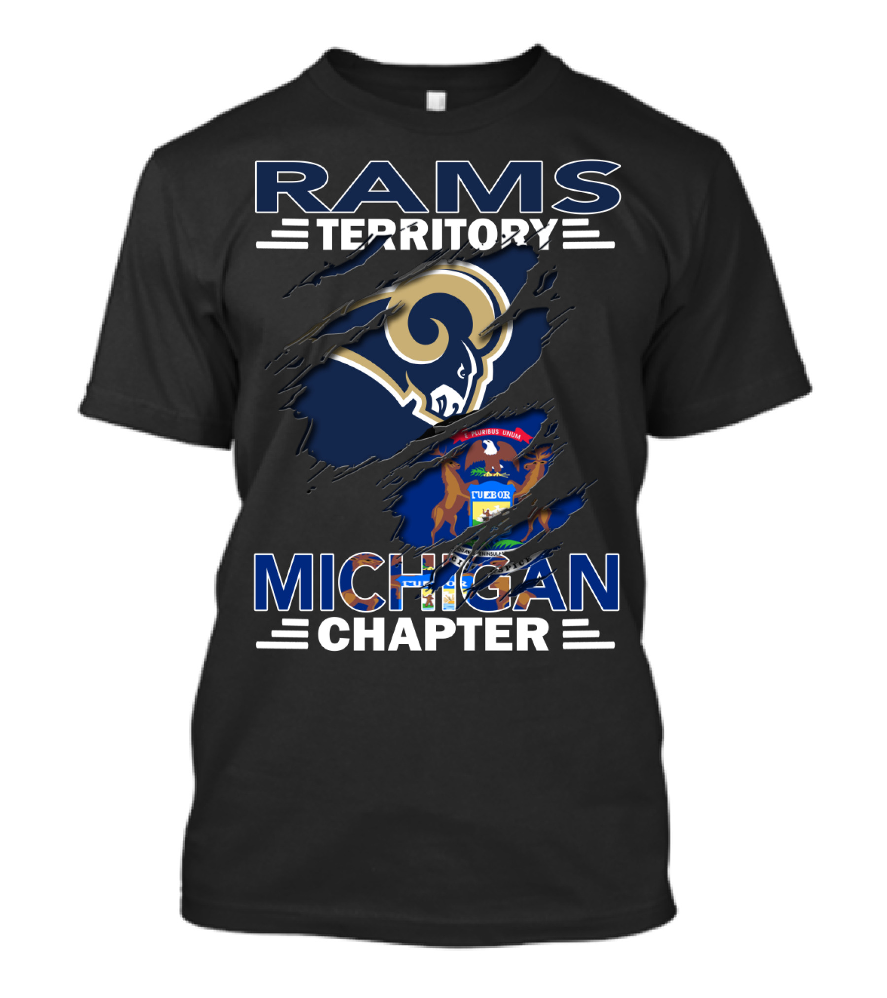 Rams Territory Michigan Chapter With Michigan Flag And Rams T-Shirt