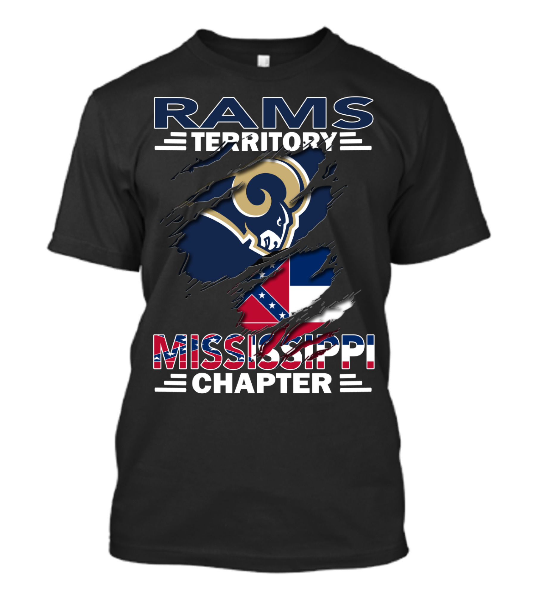 Rams Territory Mississippi Chapter Confederate Flag Claw Marks T-Shirt