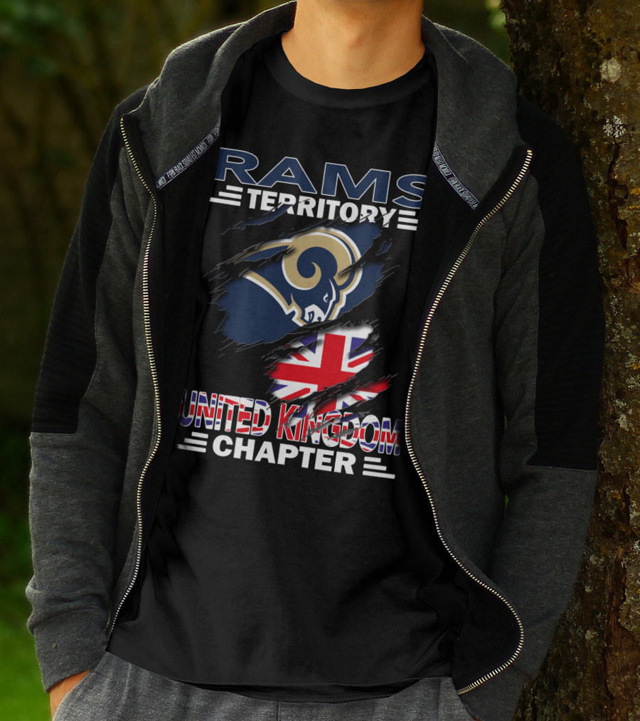 Rams Territory United Kingdom Chapter With Rams Logo And Union Jack T-Shirt