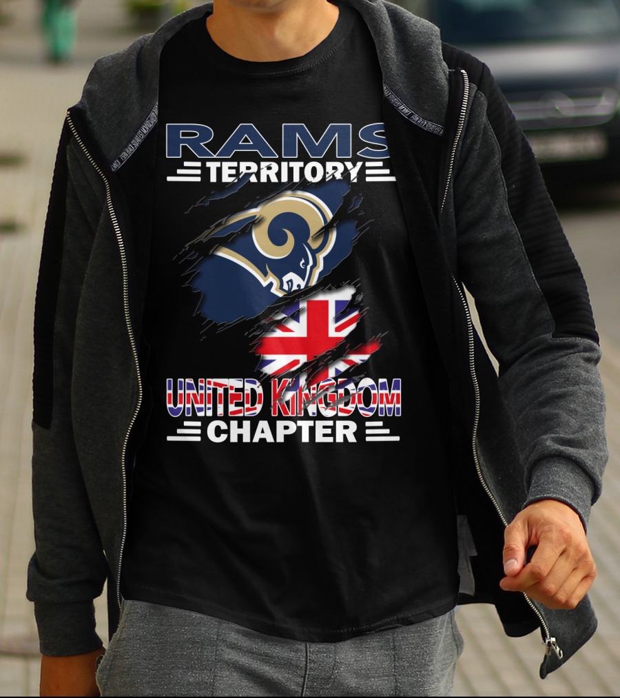 Rams Territory United Kingdom Chapter With Rams Logo And Union Jack T-Shirt