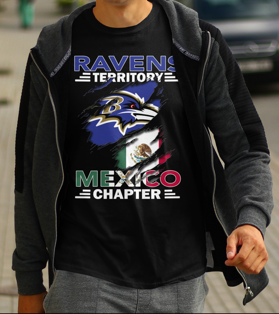 Ravens Territory Mexico Chapter Ravens Logo And Mexico Flag T-Shirt