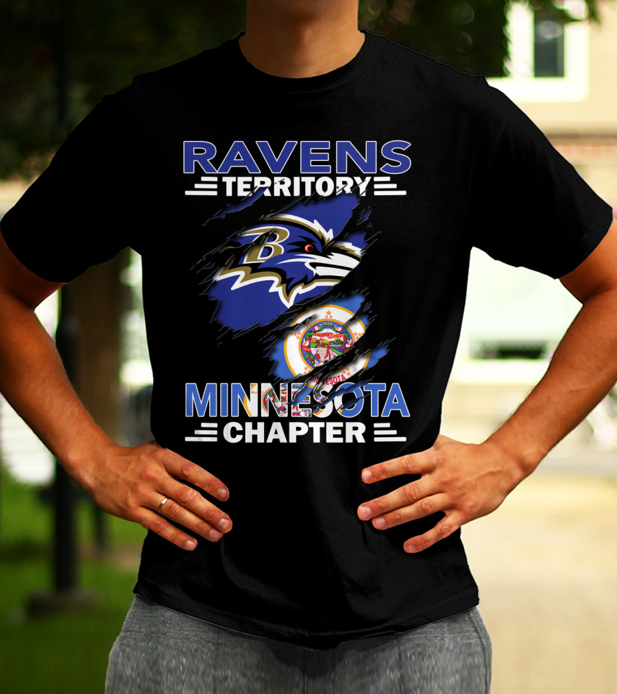 Ravens Territory Minnesota Chapter Fan Club Ravens Logo Minnesota Flag T-Shirt