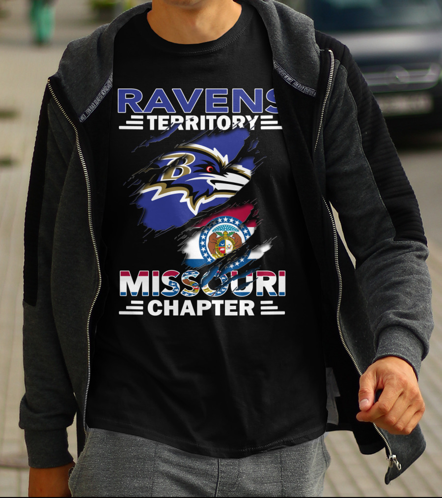Ravens Territory Missouri Chapter Baltimore Ravens Logo Missouri Flag T-Shirt