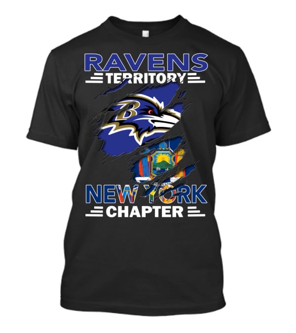 Ravens Territory New York Chapter With Baltimore Ravens Logo And New York State Flag T-Shirt
