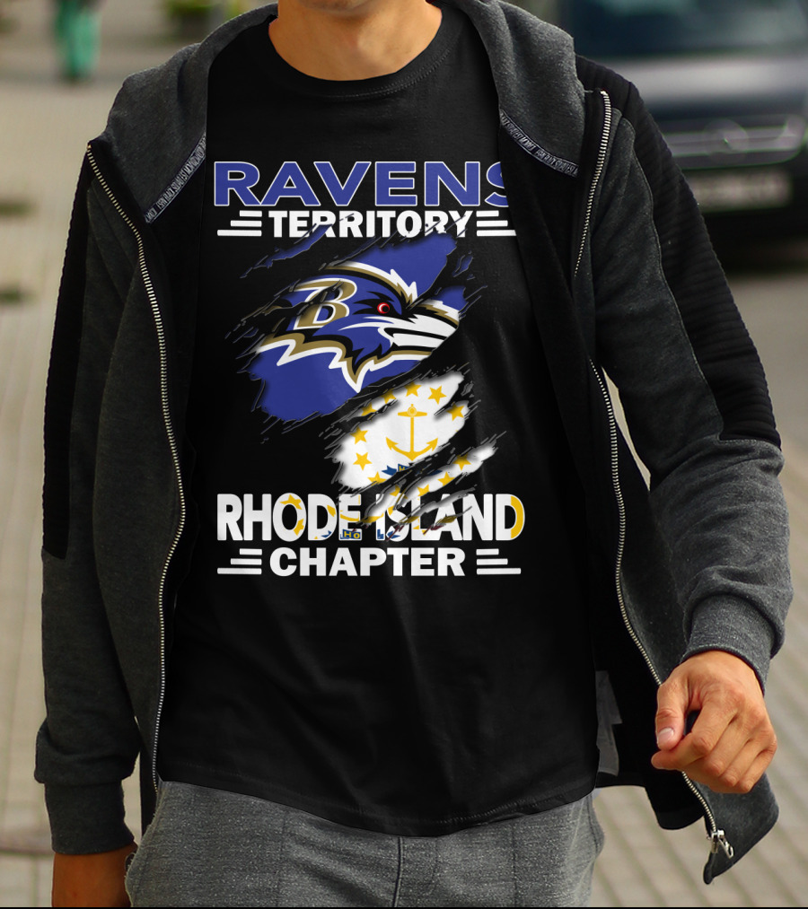 Ravens Territory Rhode Island Chapter Baltimore Ravens Logo And Rhode Island Flag T-Shirt
