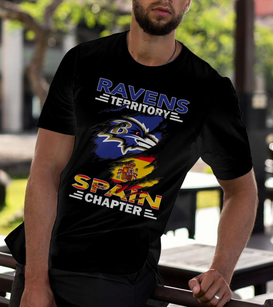Ravens Territory Spain Chapter Flag And Logo Blend T-Shirt