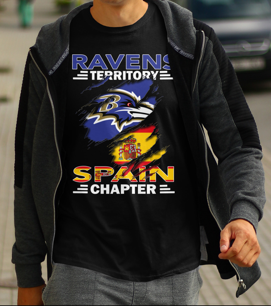 Ravens Territory Spain Chapter Flag And Logo Blend T-Shirt