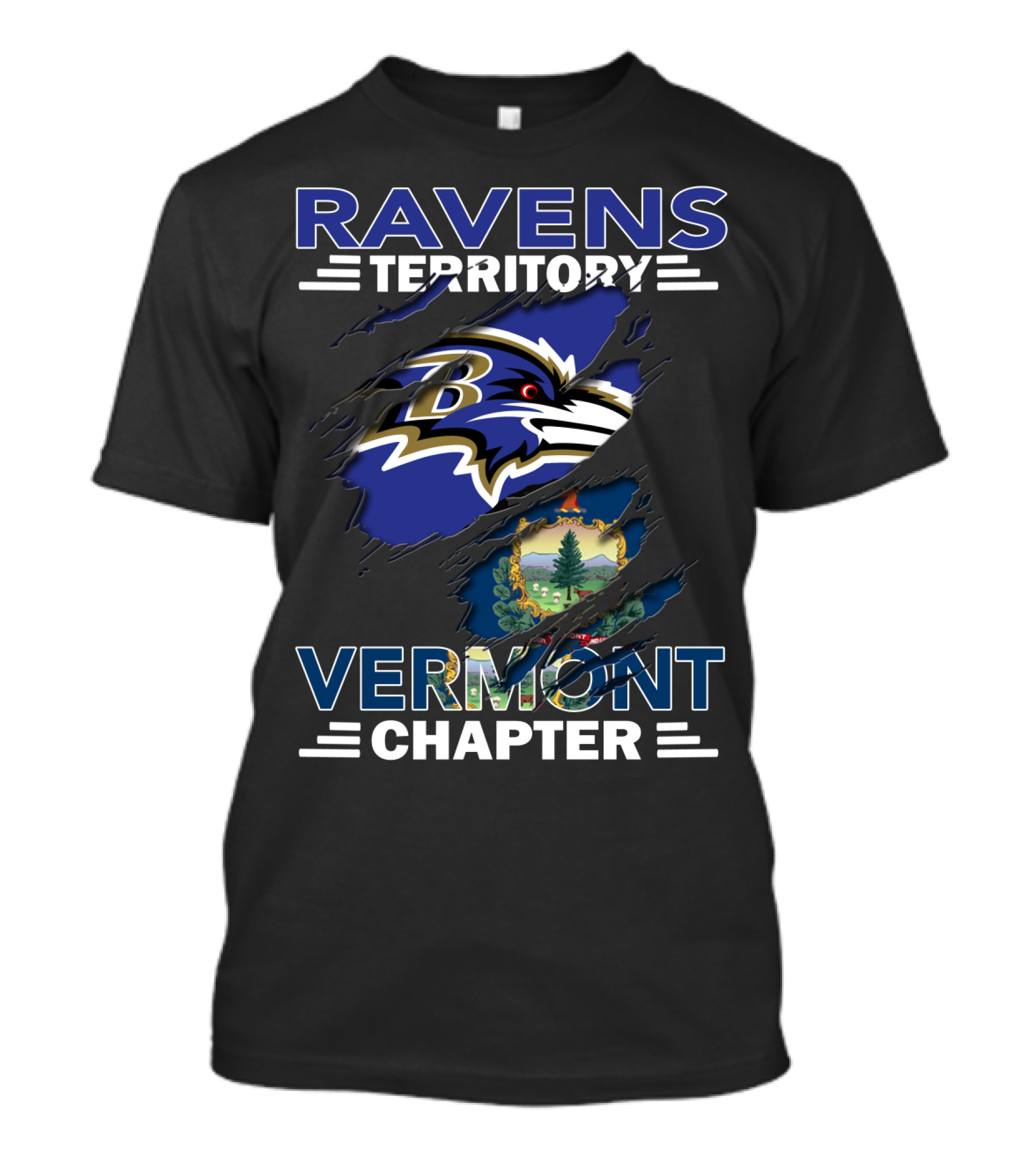 Ravens Territory Vermont Chapter Baltimore Ravens Logo Vermont State Seal T-Shirt