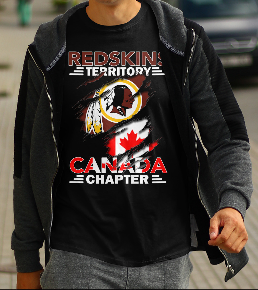 Redskins Territory Canada Chapter Flag Design Featuring Logo And Canadian Flag Elements T-Shirt
