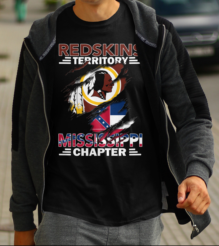 Redskins Territory Mississippi Chapter Ripped Logo Confederate Flag T-Shirt