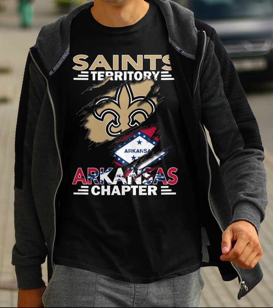 Saints Territory Arkansas Chapter Fleur-de-Lis Icon With State Flag T-Shirt