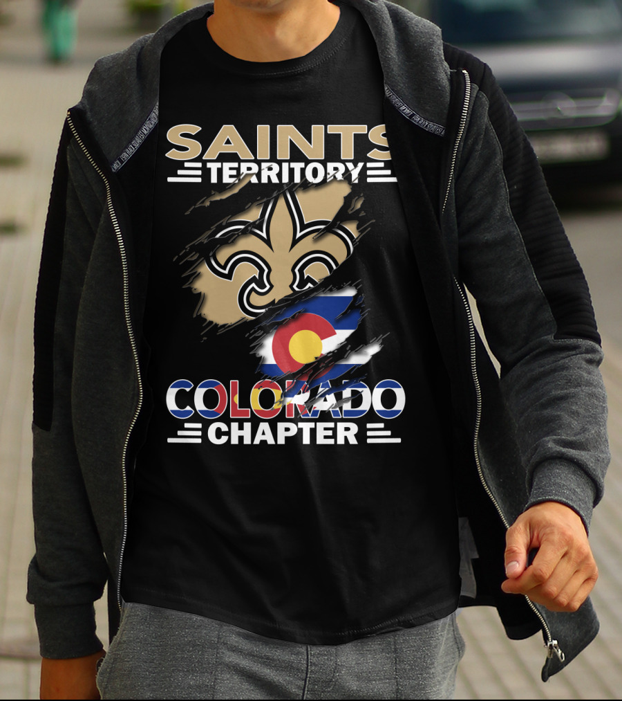 Saints Territory Colorado Chapter Fleur-de-Lis Emblem And Colorado Flag T-Shirt