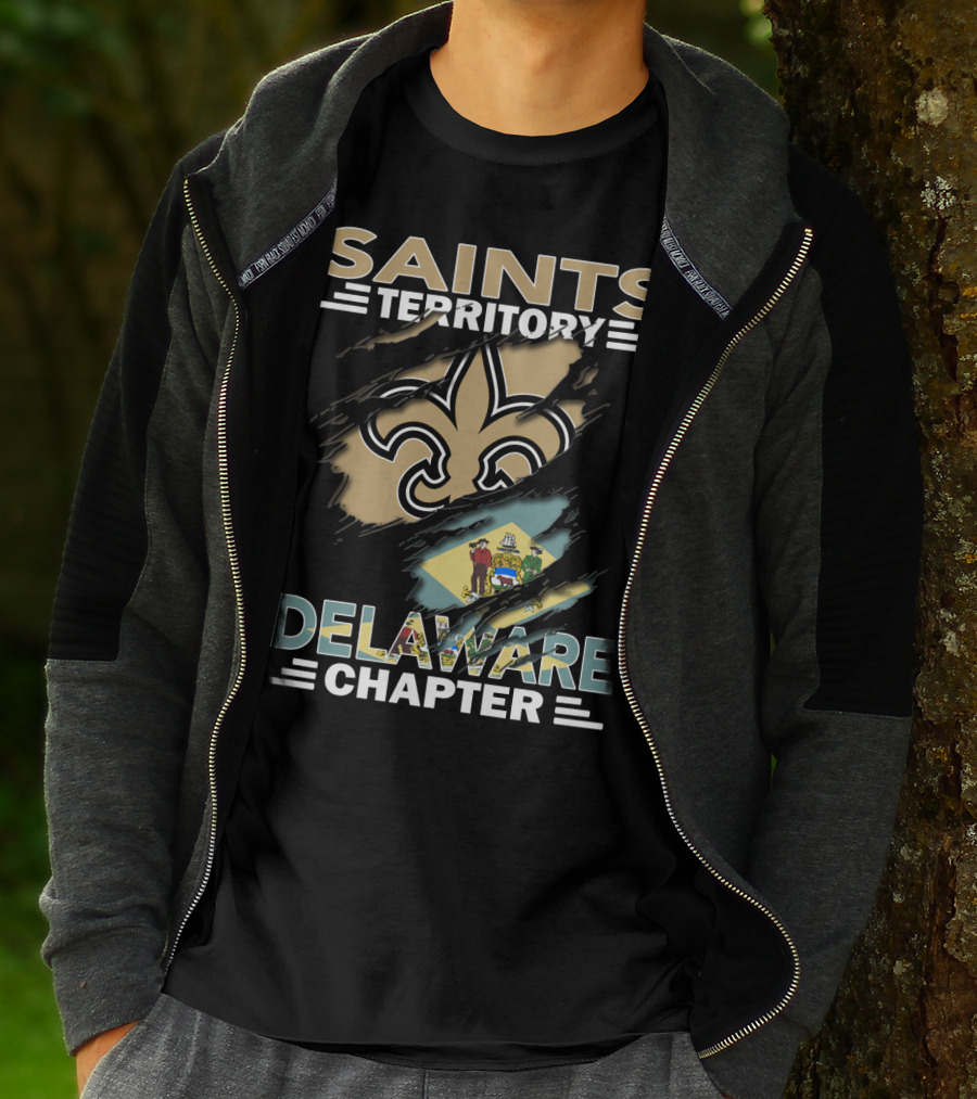 Saints Territory Delaware Chapter Fleur-de-Lis And State Flag T-Shirt