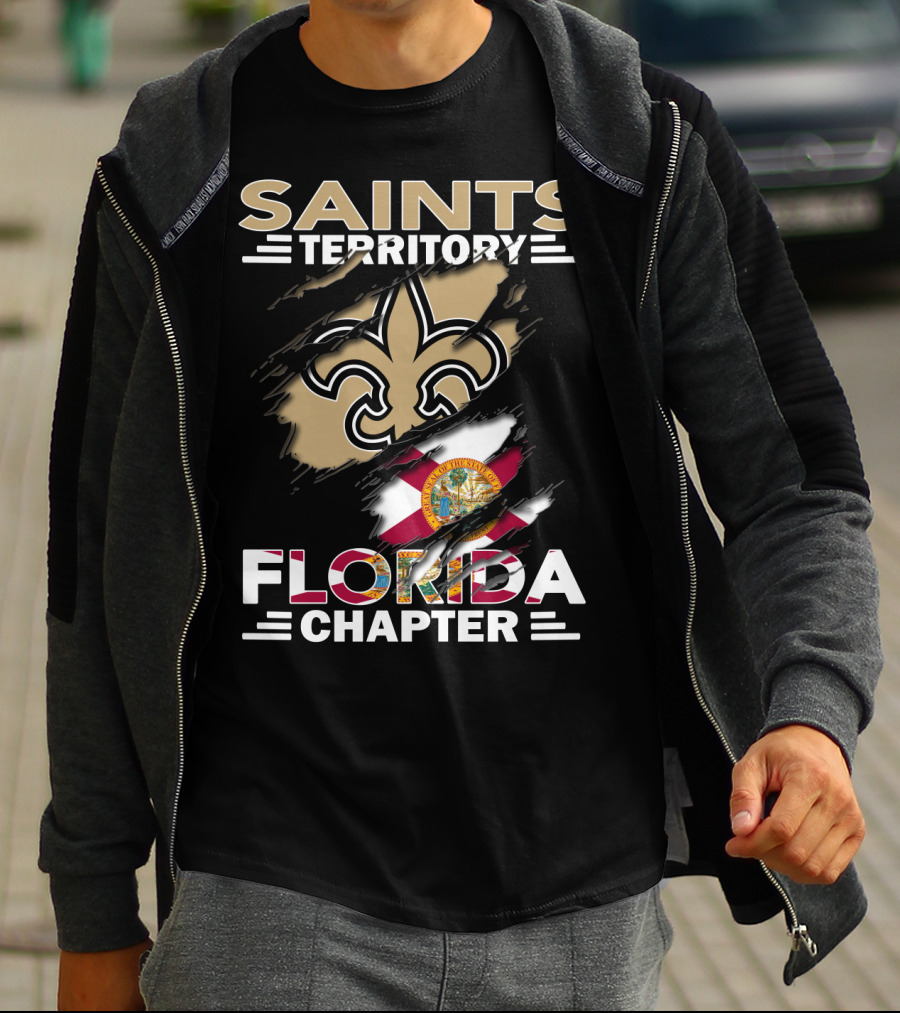 Saints Territory Florida Chapter Fleur-De-Lis Emblem With Florida State Flag T-Shirt