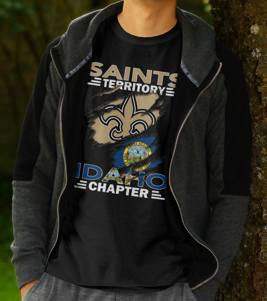 Saints Territory Idaho Chapter New Orleans Fleur-de-Lis And Idaho State Seal T-Shirt