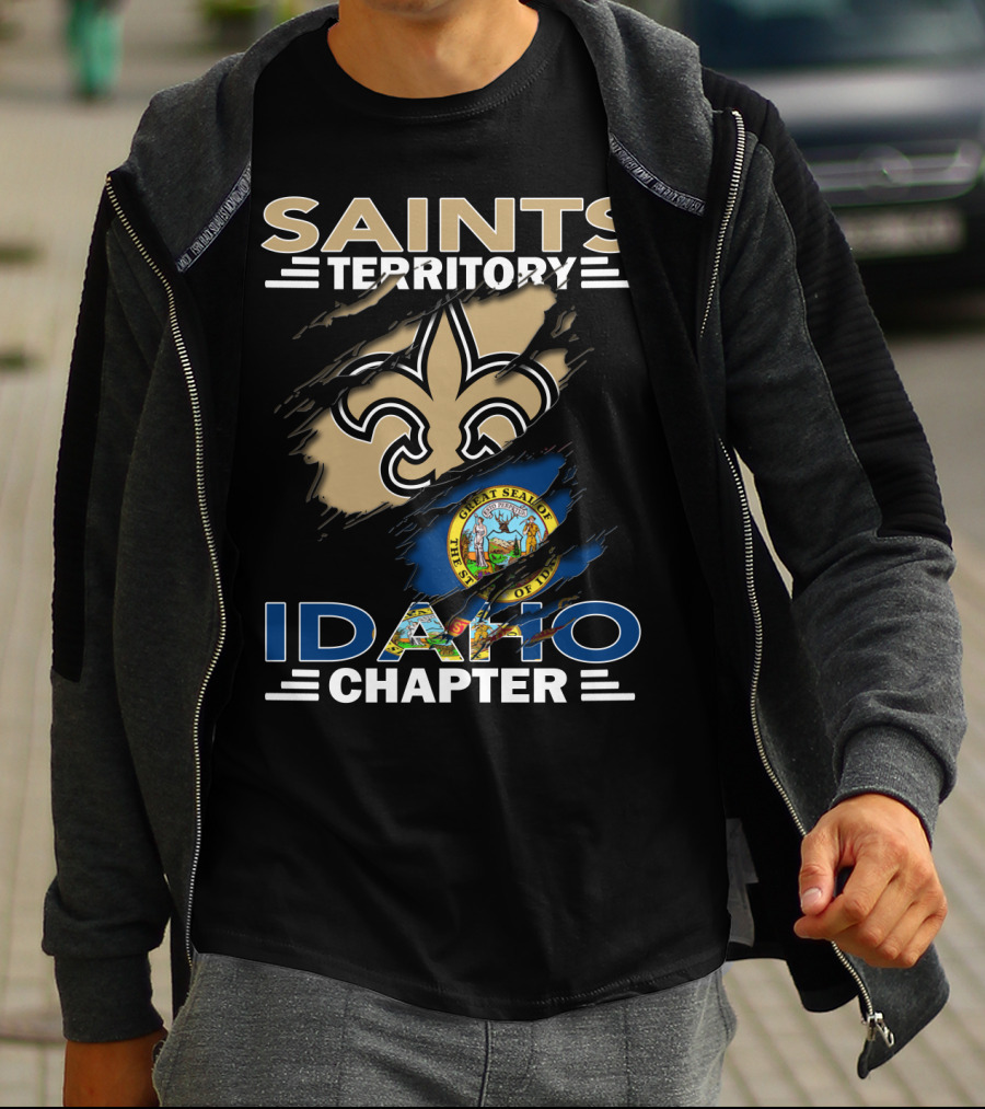 Saints Territory Idaho Chapter New Orleans Fleur-de-Lis And Idaho State Seal T-Shirt
