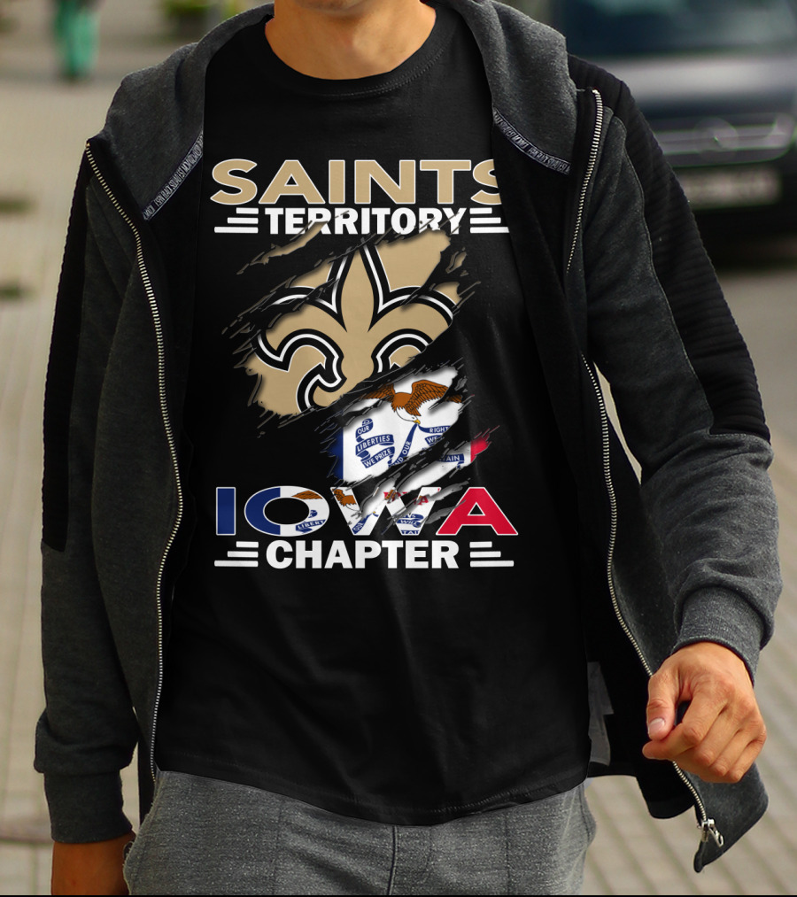 Saints Territory Iowa Chapter Fleur-De-Lis Emblem And State Flag Fusion T-Shirt