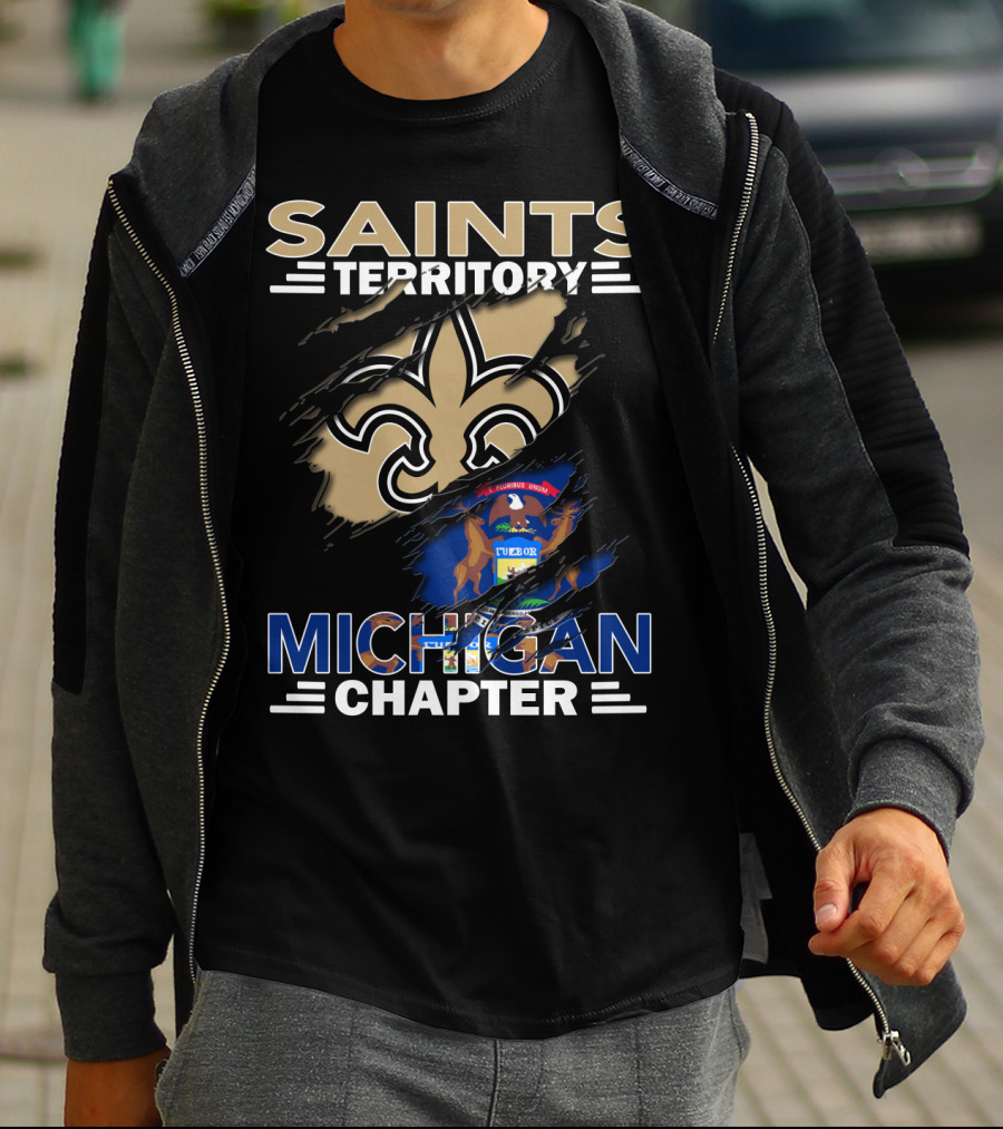 Saints Territory Michigan Chapter Fleur-de-lis And Michigan Flag Integration T-Shirt