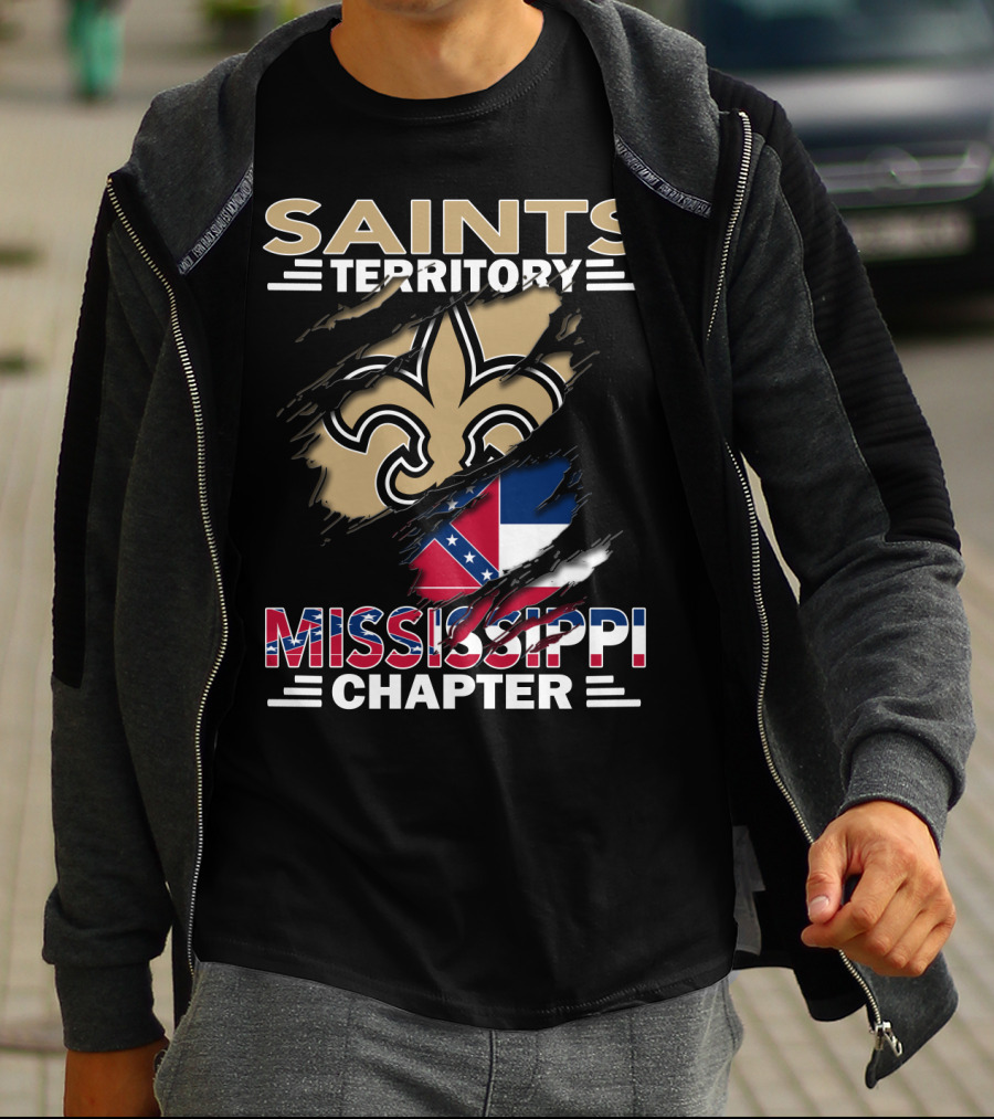 Saints Territory Mississippi Chapter Fleur-de-Lis And Mississippi Flag T-Shirt