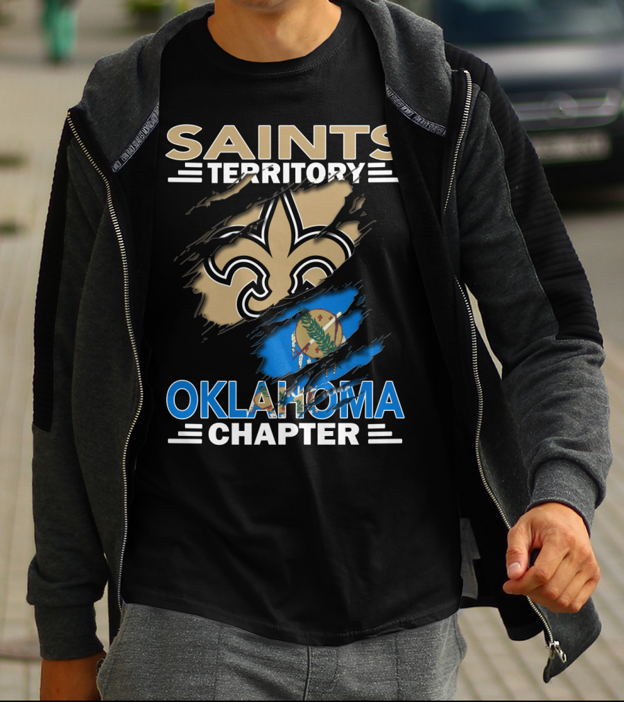 Saints Territory Oklahoma Chapter Fleur-de-Lis And State Flag T-Shirt