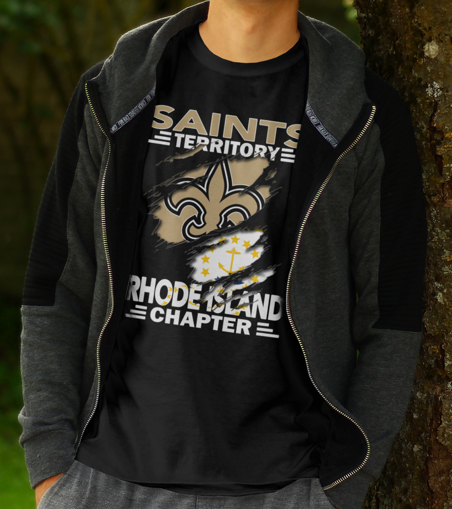 Saints Territory Rhode Island Chapter New Orleans Saints Rhode Island Flag T-Shirt