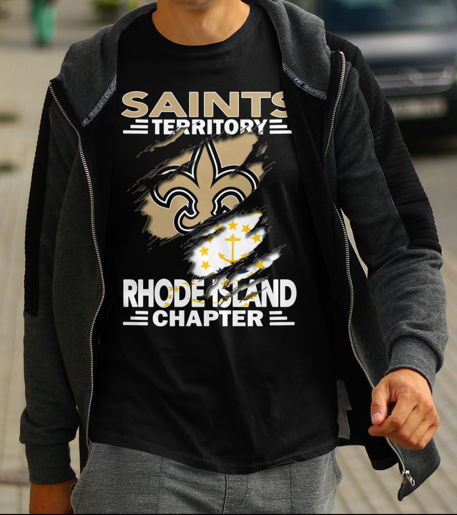 Saints Territory Rhode Island Chapter New Orleans Saints Rhode Island Flag T-Shirt