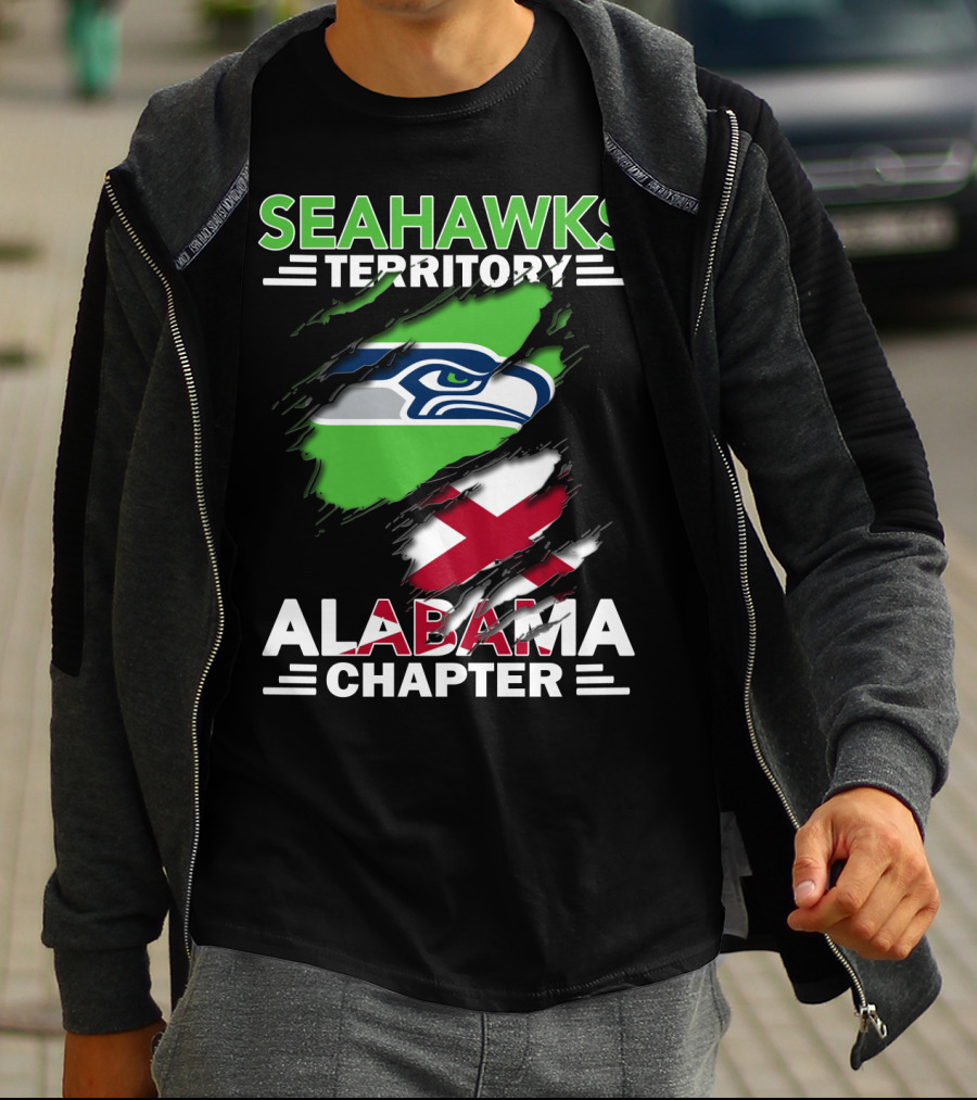 Seahawks Territory Alabama Chapter Flag With Ripped T-Shirt