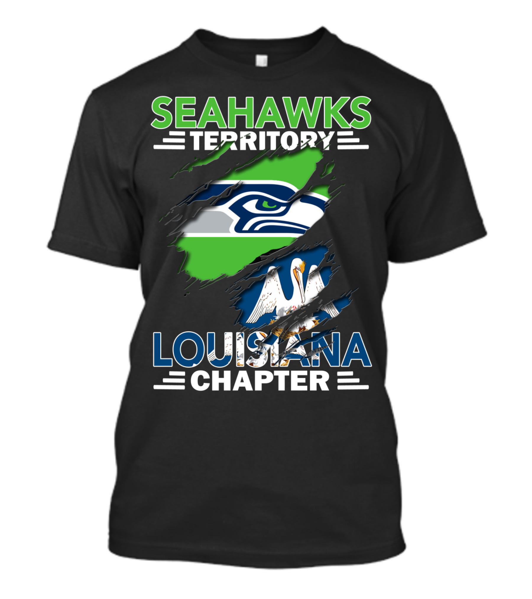 SEAHWKS TERRITORY LOUISIANA CHAPTER Seahawks Logo And Louisiana Flag T-Shirt