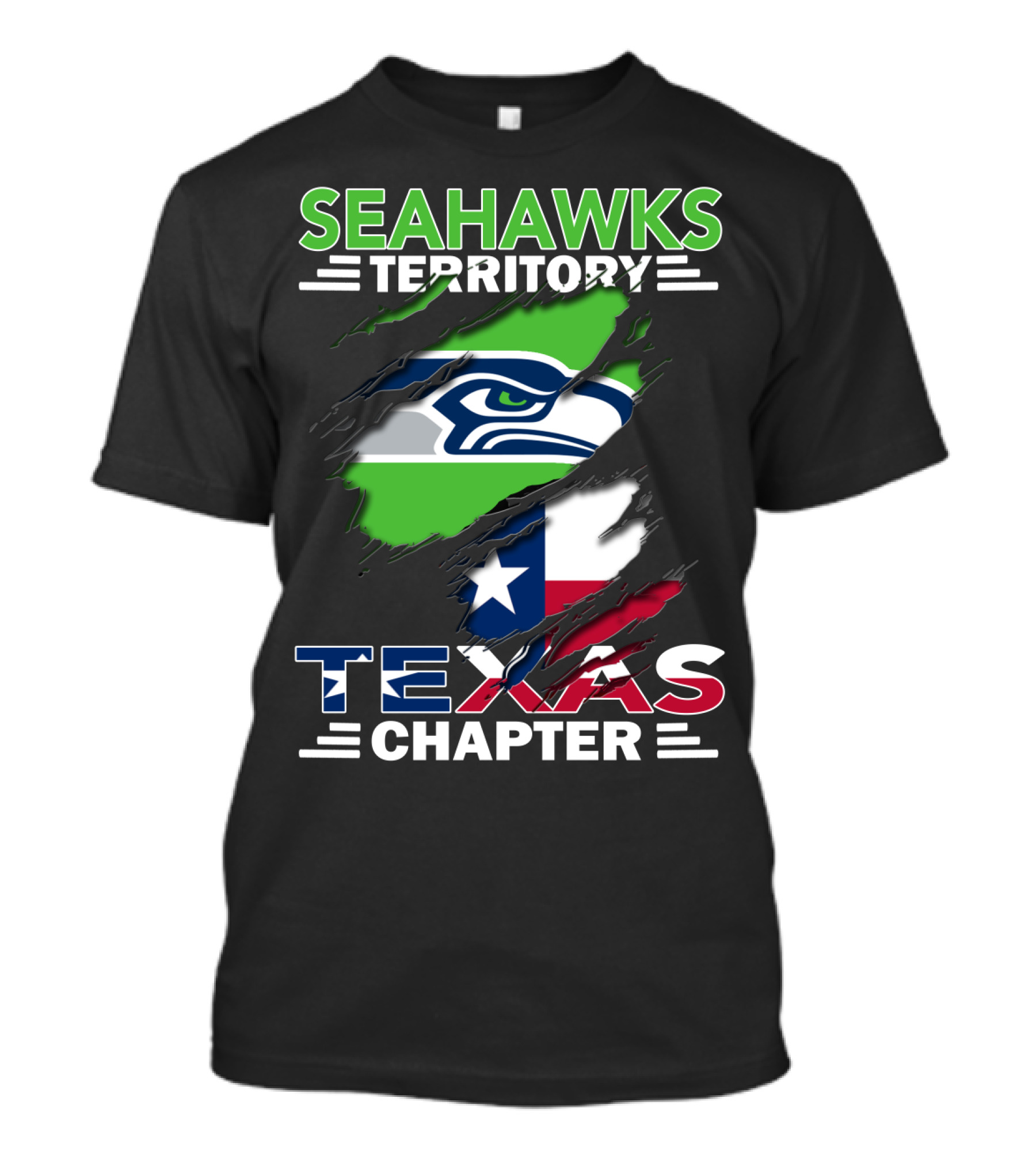 Seahawks Territory Texas Chapter Logo With Texas Flag And Seahawks T-Shirt