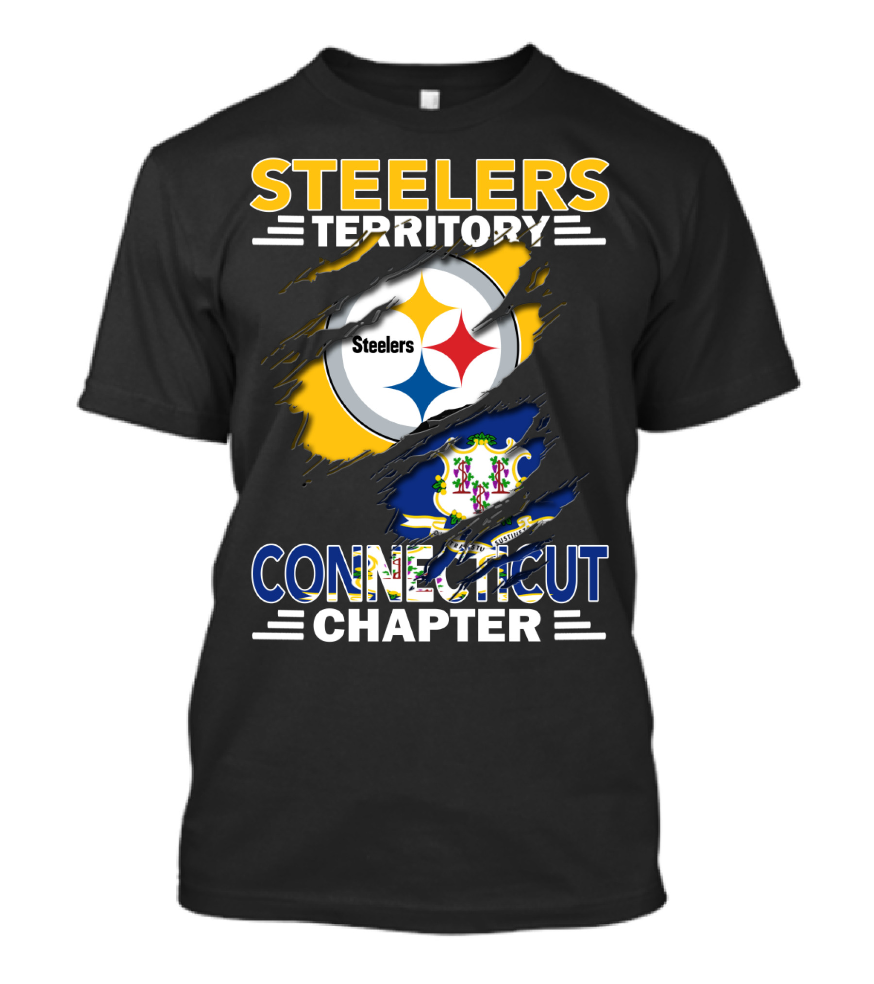 Steelers Territory Connecticut Chapter Steelers Logo Connecticut Flag T-Shirt
