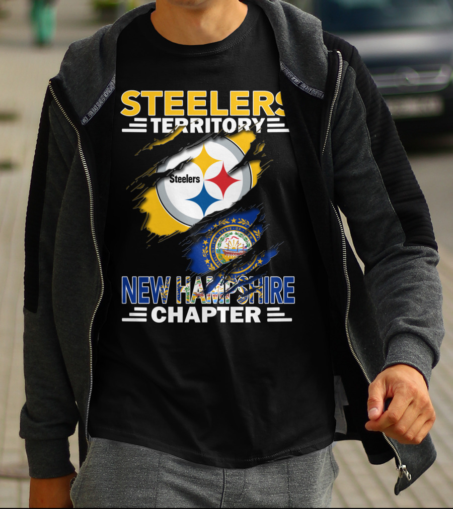 Steelers Territory New Hampshire Chapter Steelers Logo And State Seal Rip T-Shirt