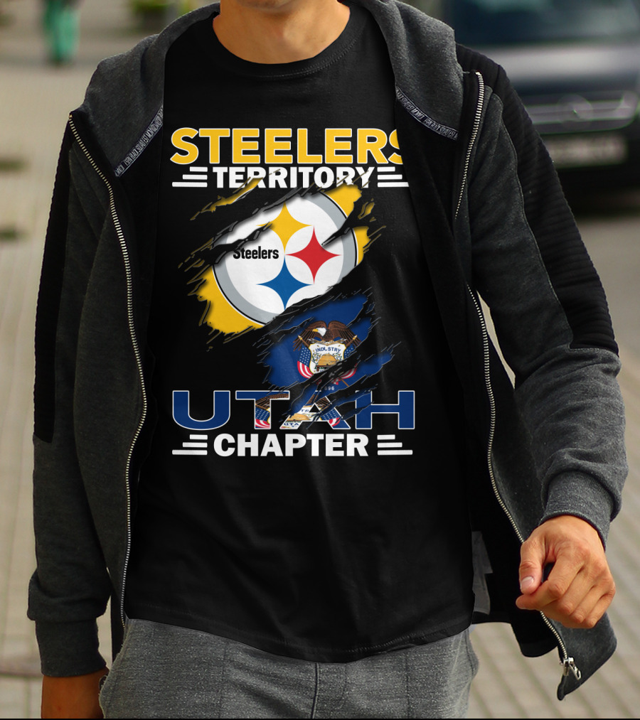 Steelers Territory Utah Chapter Steelers And Utah Flag Emblem T-Shirt