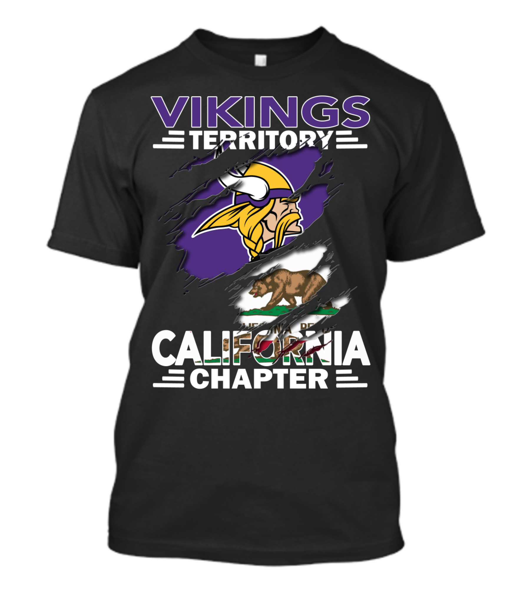 Vikings Territory California Chapter With Logo And Bear Flag Elements T-Shirt