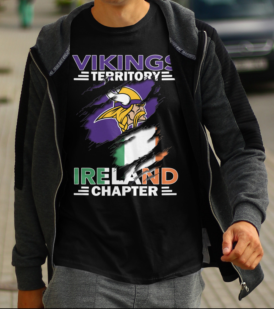 Vikings Territory Ireland Chapter Viking Logo Irish Flag T-Shirt