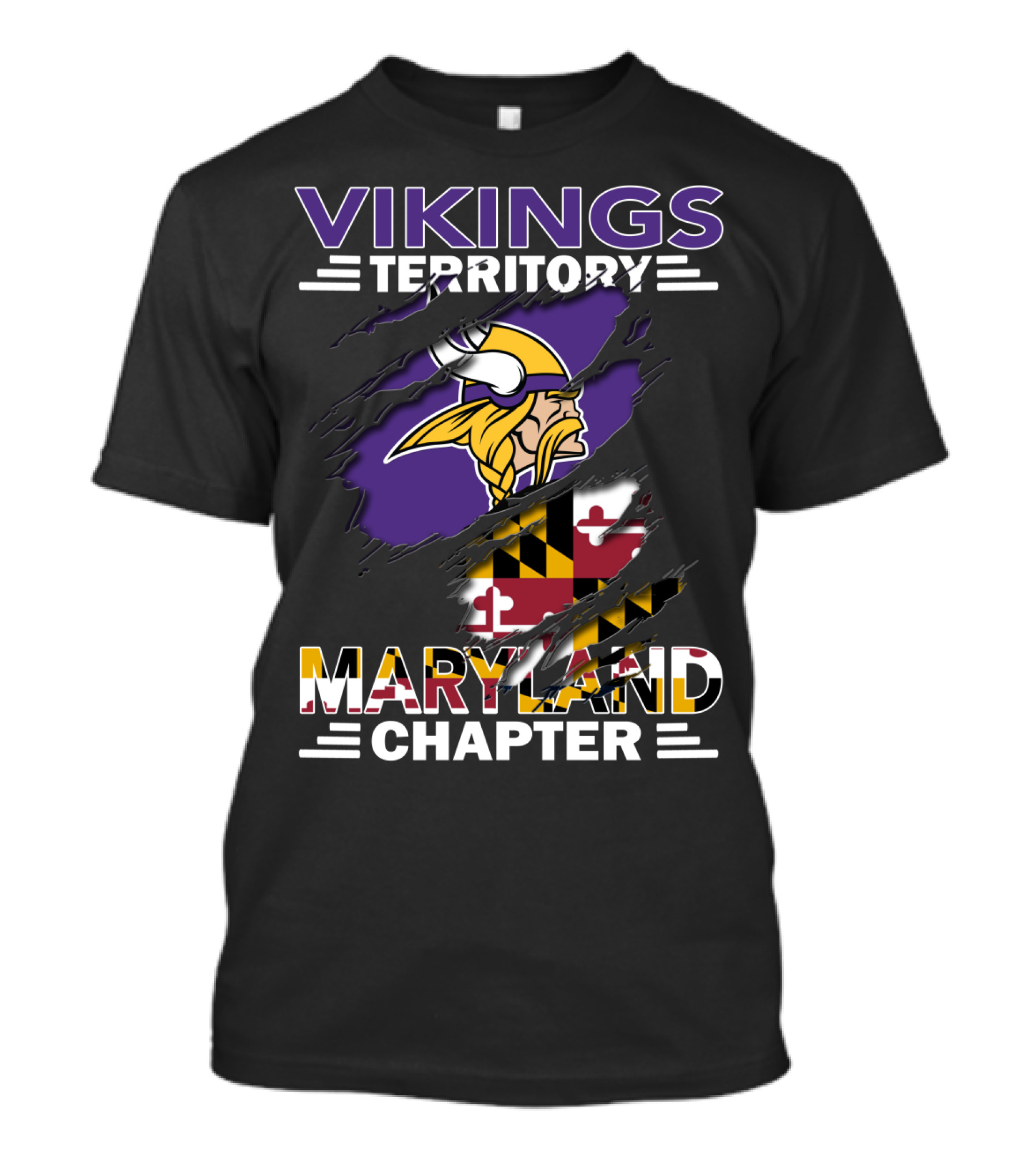 Vikings Territory Maryland Chapter Ripped State Flag T-Shirt