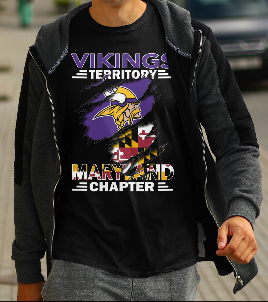 Vikings Territory Maryland Chapter Ripped State Flag T-Shirt