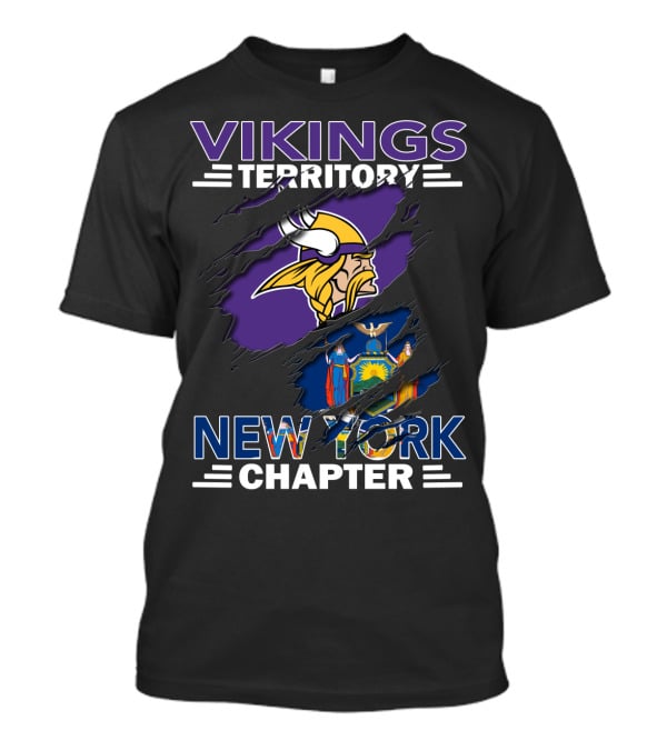 Vikings Territory New York Chapter With Viking Head And New York State Flag T-Shirt