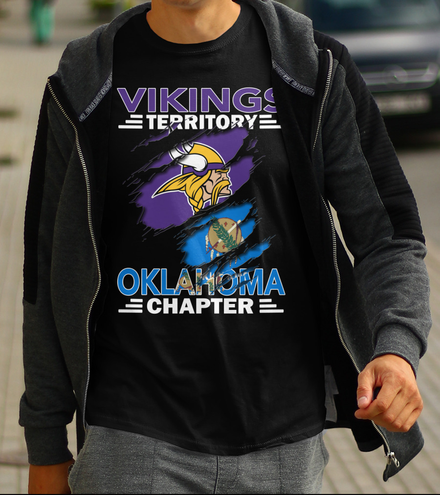 Vikings Territory Oklahoma Chapter With Minnesota Vikings Logo And Oklahoma State Flag T-Shirt