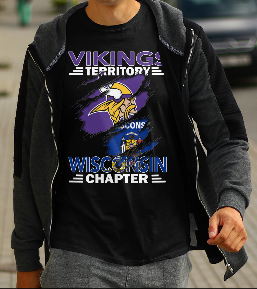 Vikings Territory Wisconsin Chapter Flag And Warrior Helmet T-Shirt