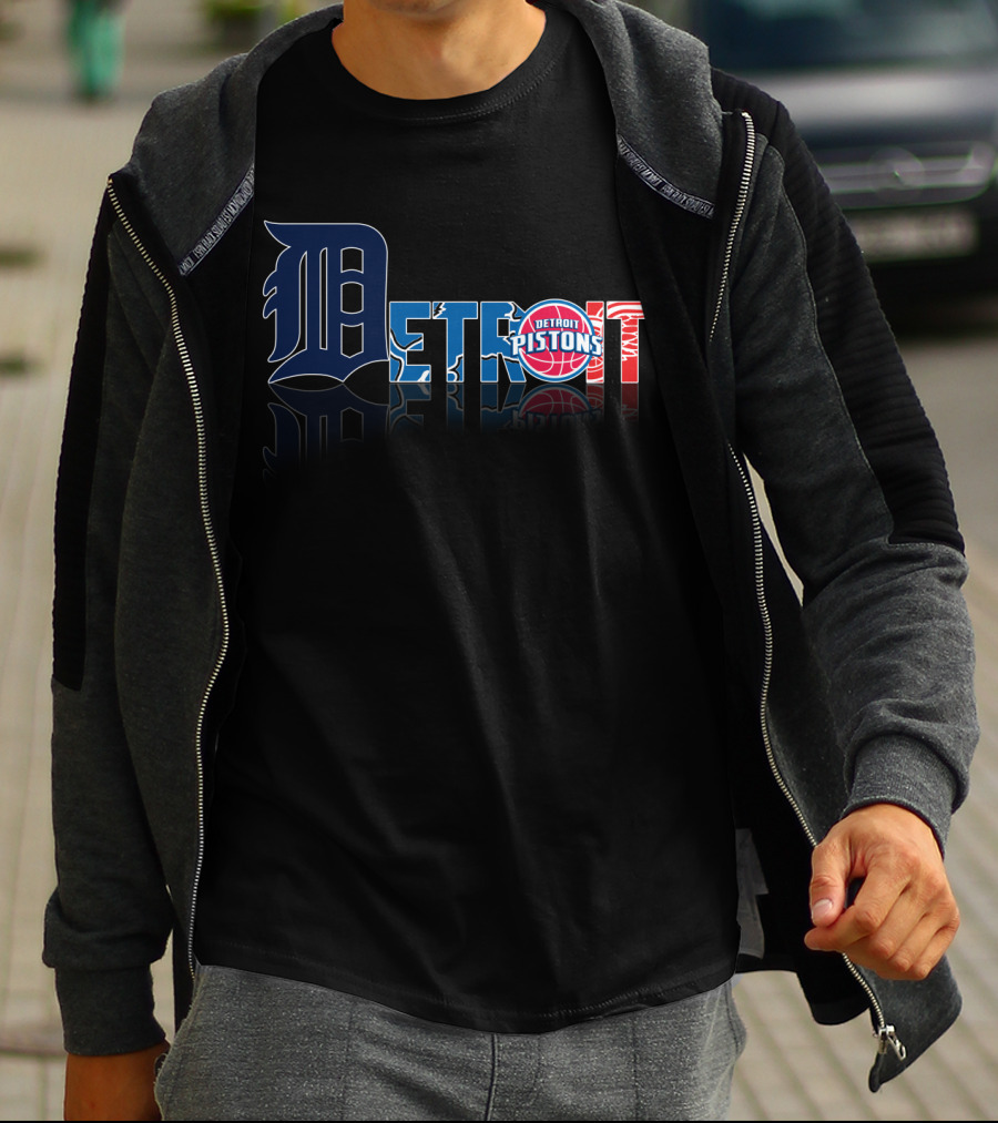 Detroit Pistons And Detroit Tigers Logo Style Fusion T-Shirt