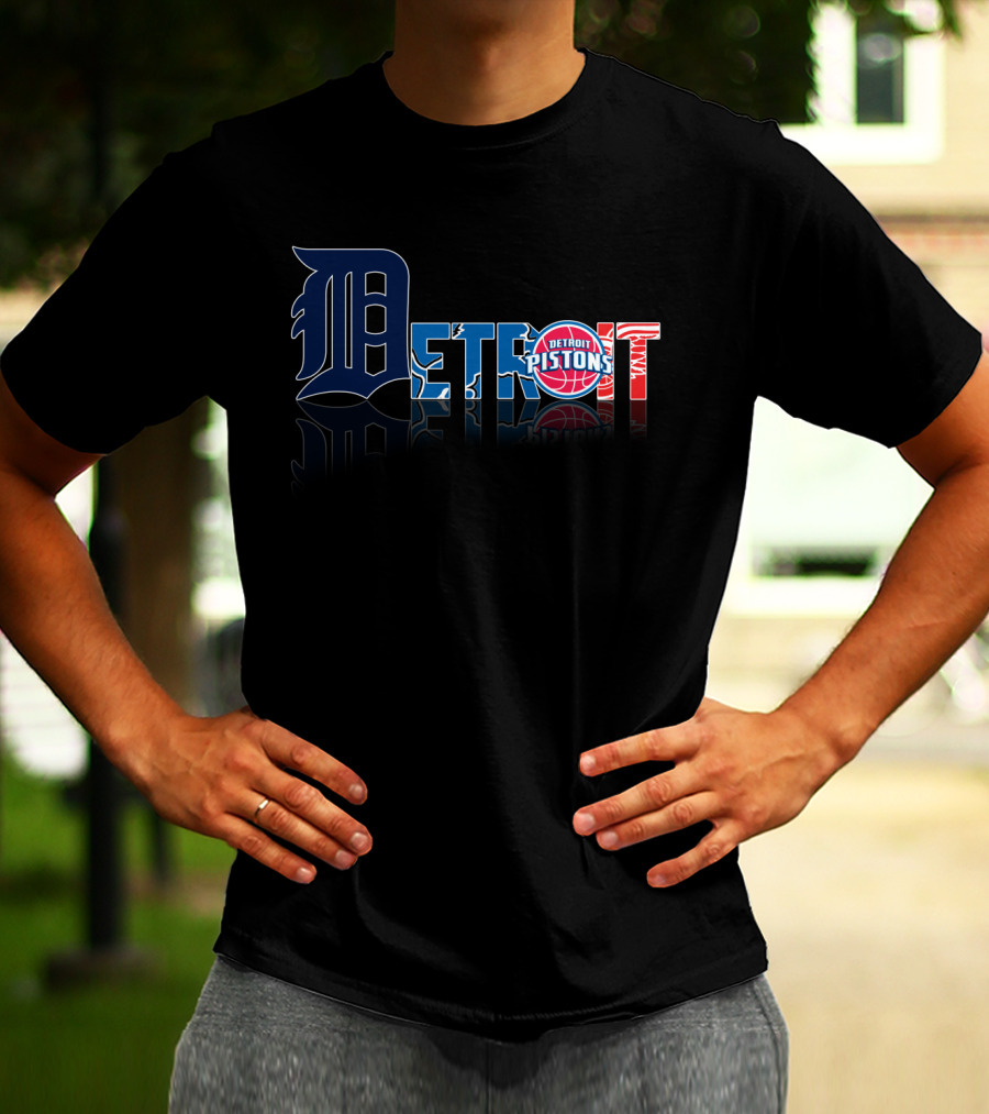 Detroit Pistons And Detroit Tigers Logo Style Fusion T-Shirt