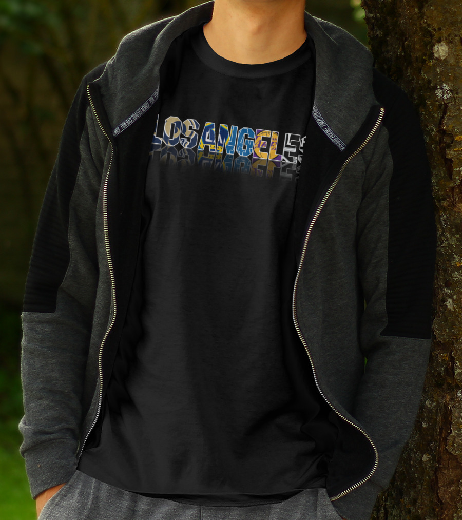 Los Angeles Skyline And Sports Icons Reflected T-Shirt