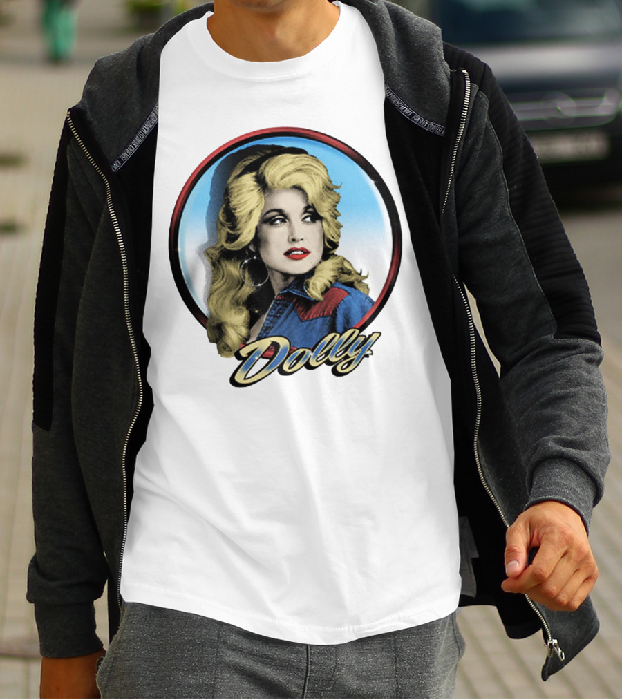 Dolly Parton Retro Portrait Blue Circle T-Shirt