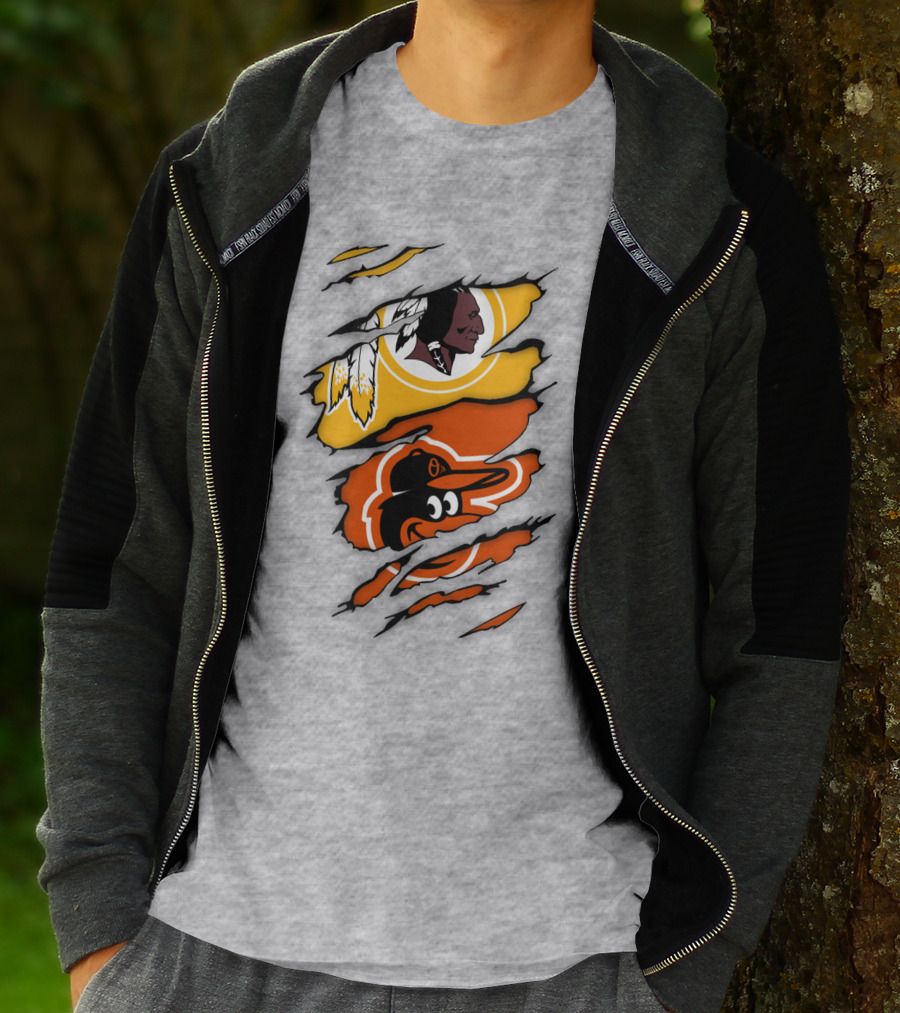 Washington Redskins Baltimore Orioles Torn Logo Layers T-Shirt