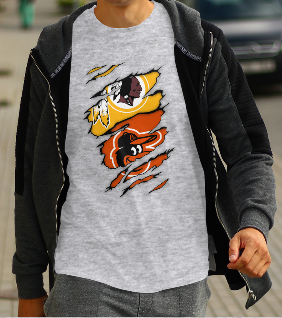 Washington Redskins Baltimore Orioles Torn Logo Layers T-Shirt