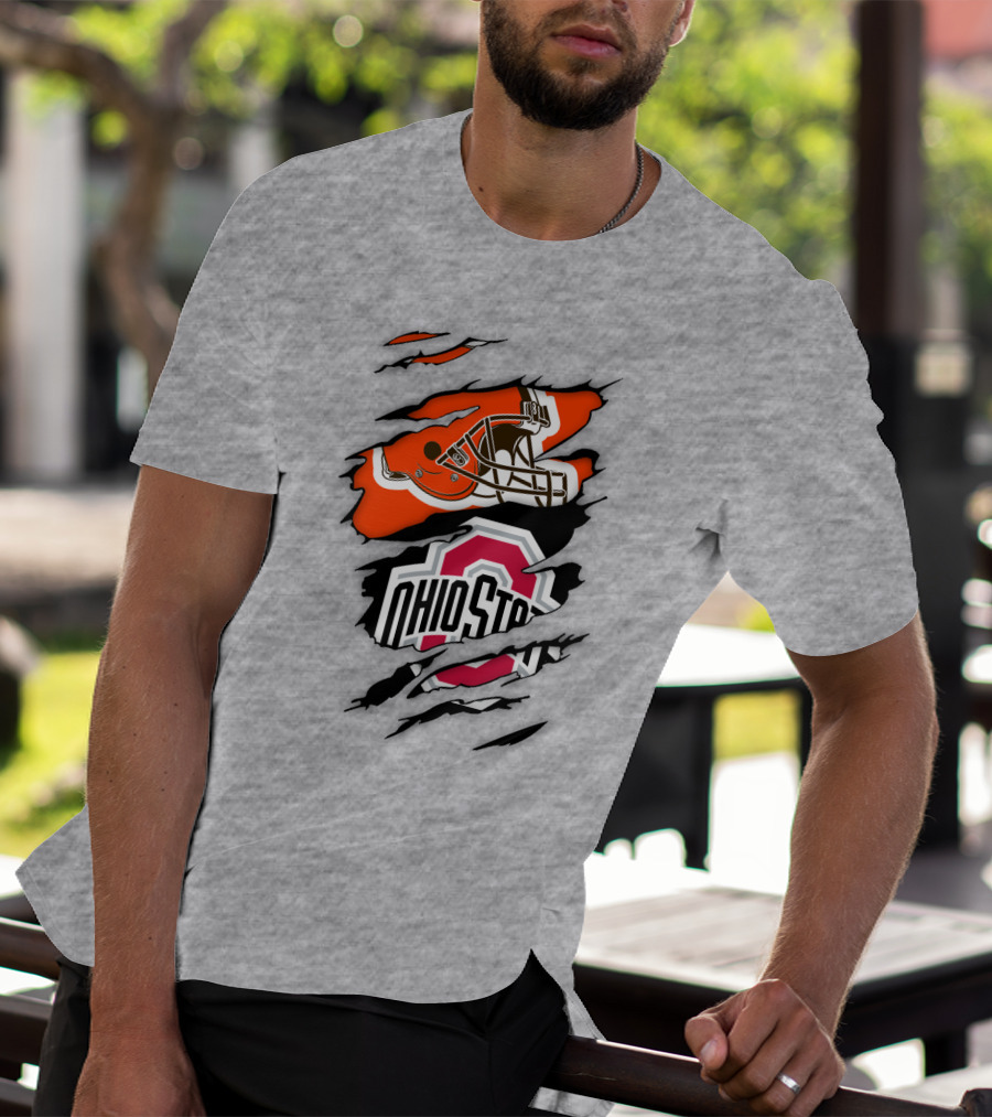 Ohio State Buckeyes Cleveland Browns Helmet Fusion T-Shirt