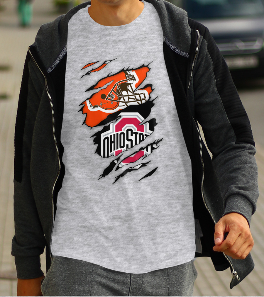 Ohio State Buckeyes Cleveland Browns Helmet Fusion T-Shirt